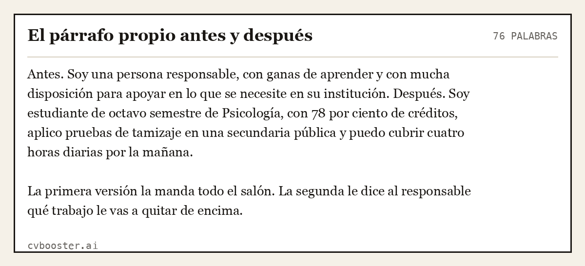 Ejemplo completo: El párrafo propio antes y después, 76 palabras