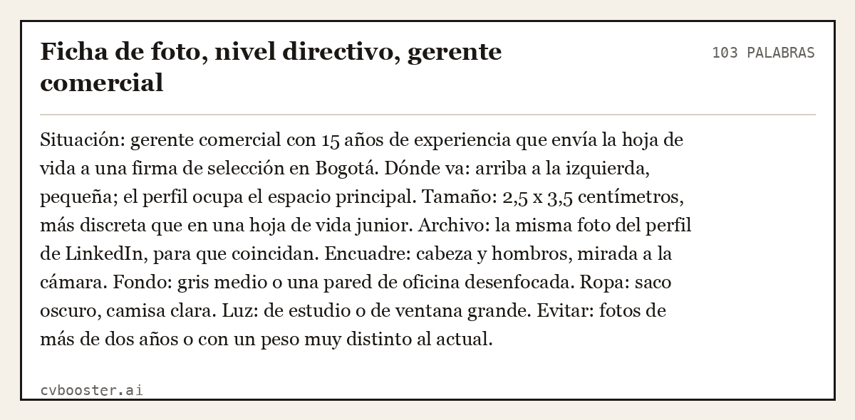 Ejemplo completo: Ficha de foto, nivel directivo, gerente comercial, 103 palabras