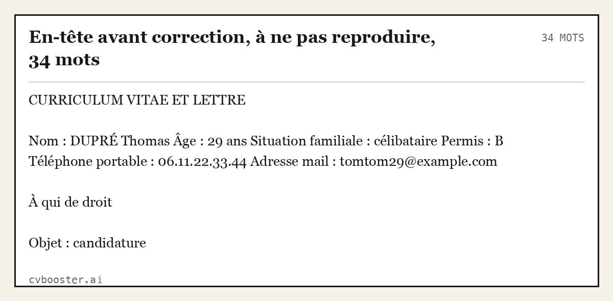 Exemple complet: En-tête avant correction, à ne pas reproduire, 34 mots, 34 mots