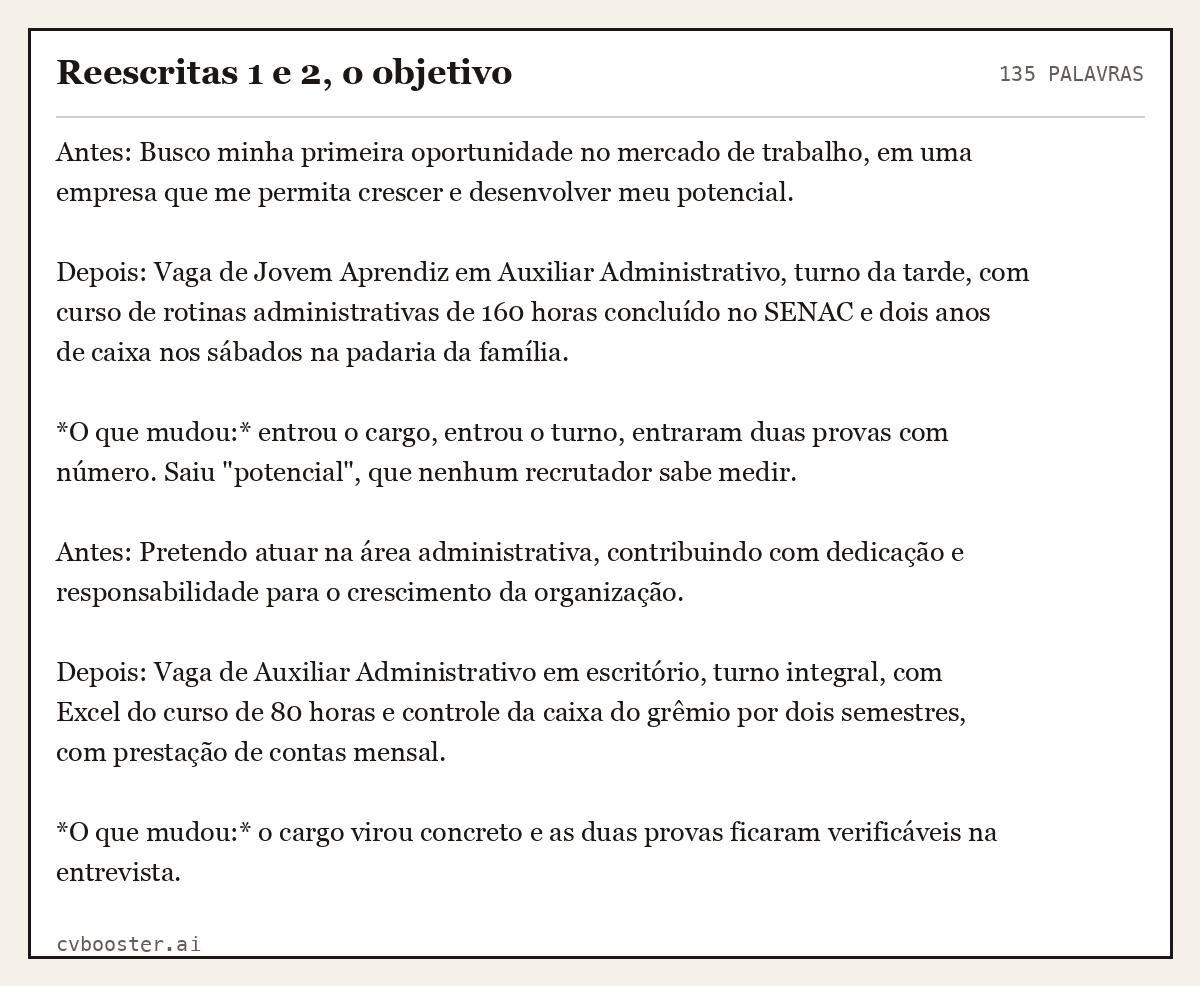Exemplo completo: Reescritas 1 e 2, o objetivo, 135 palavras