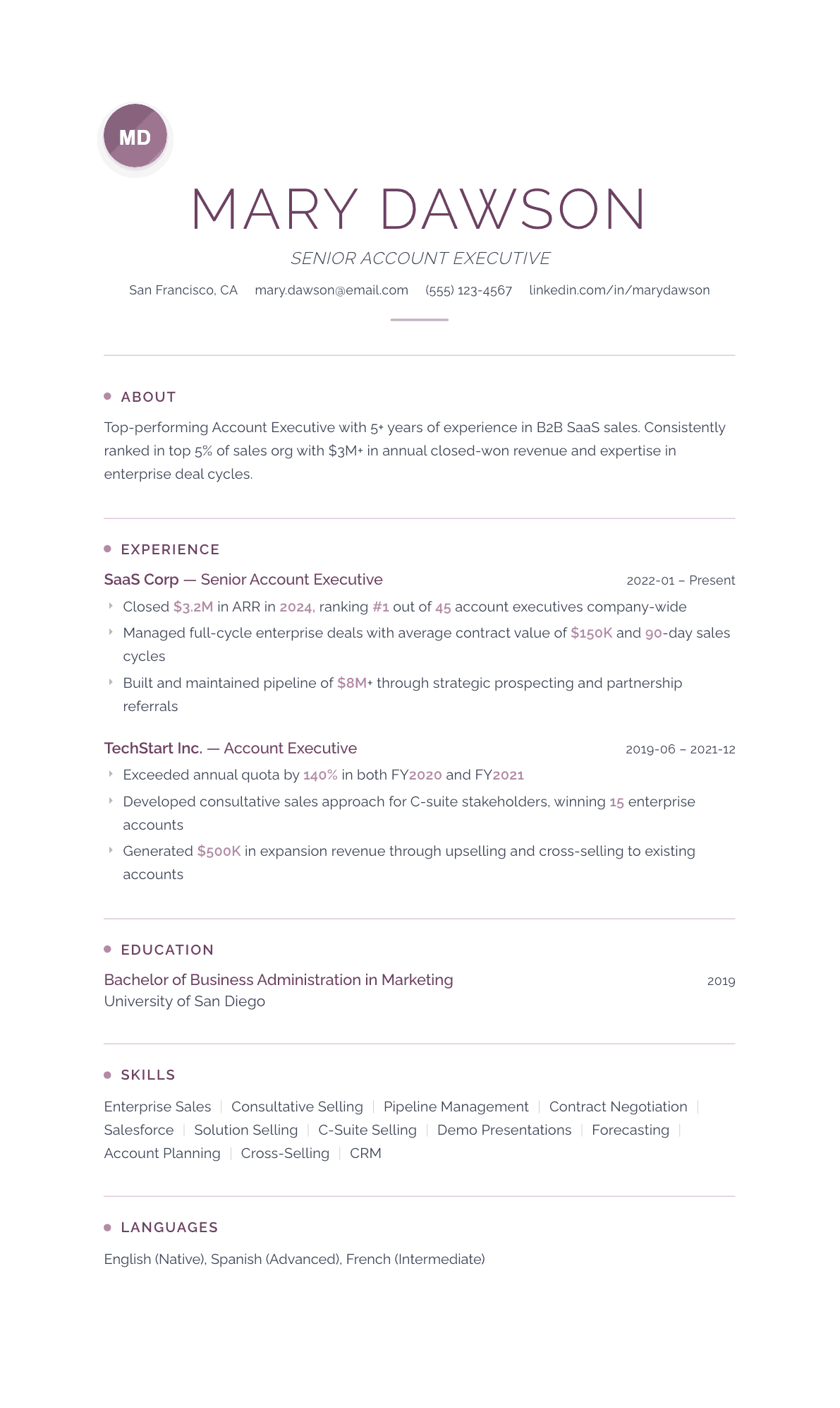 Account Executive resume example, Serenity template