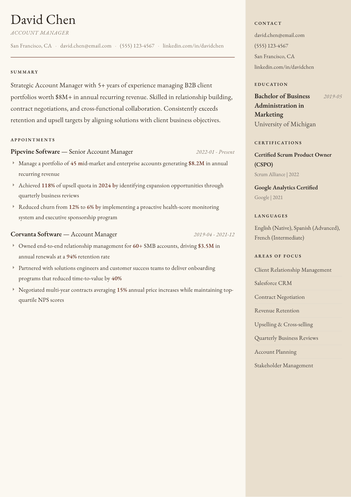 Account Manager resume example, Manuscript template