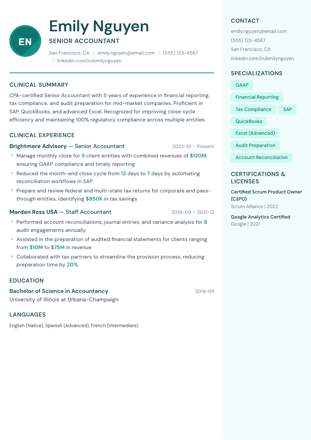 Accountant resume example, Remedy template