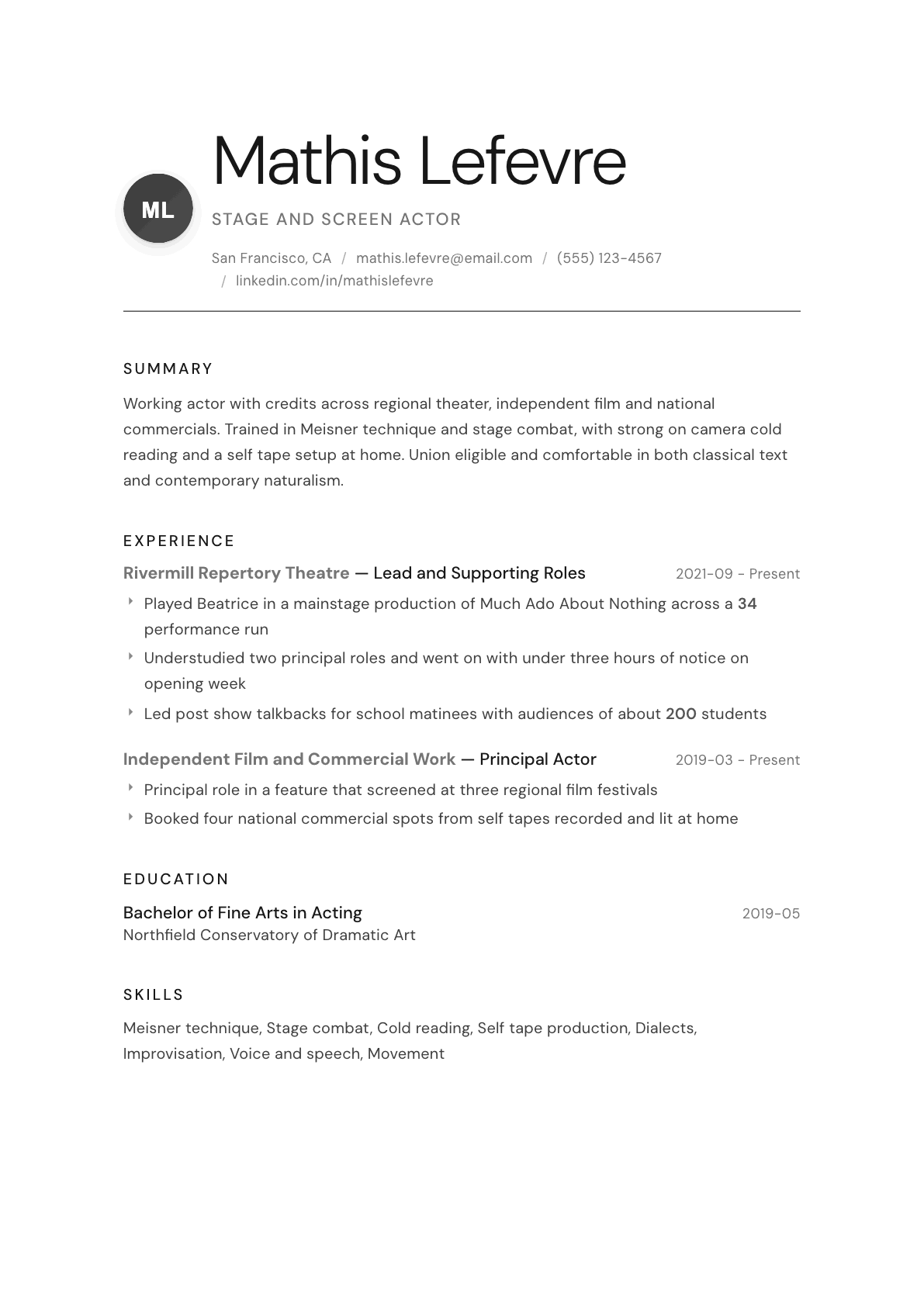 Actor resume example, Whisper template