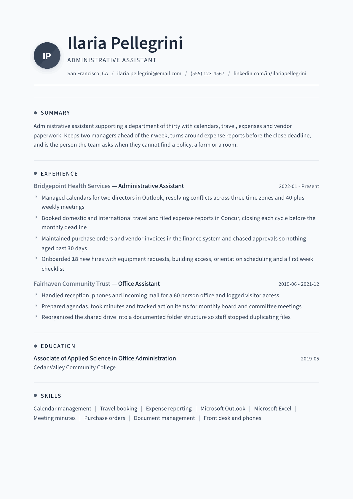Administrative Assistant resume example, Thread template