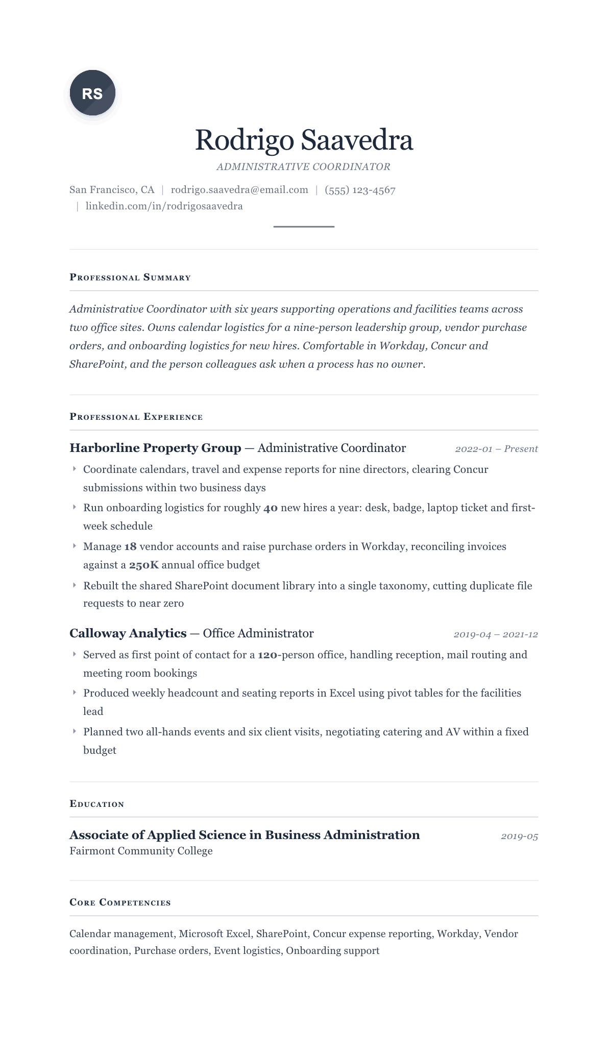Administrative Coordinator resume example, Cornerstone template