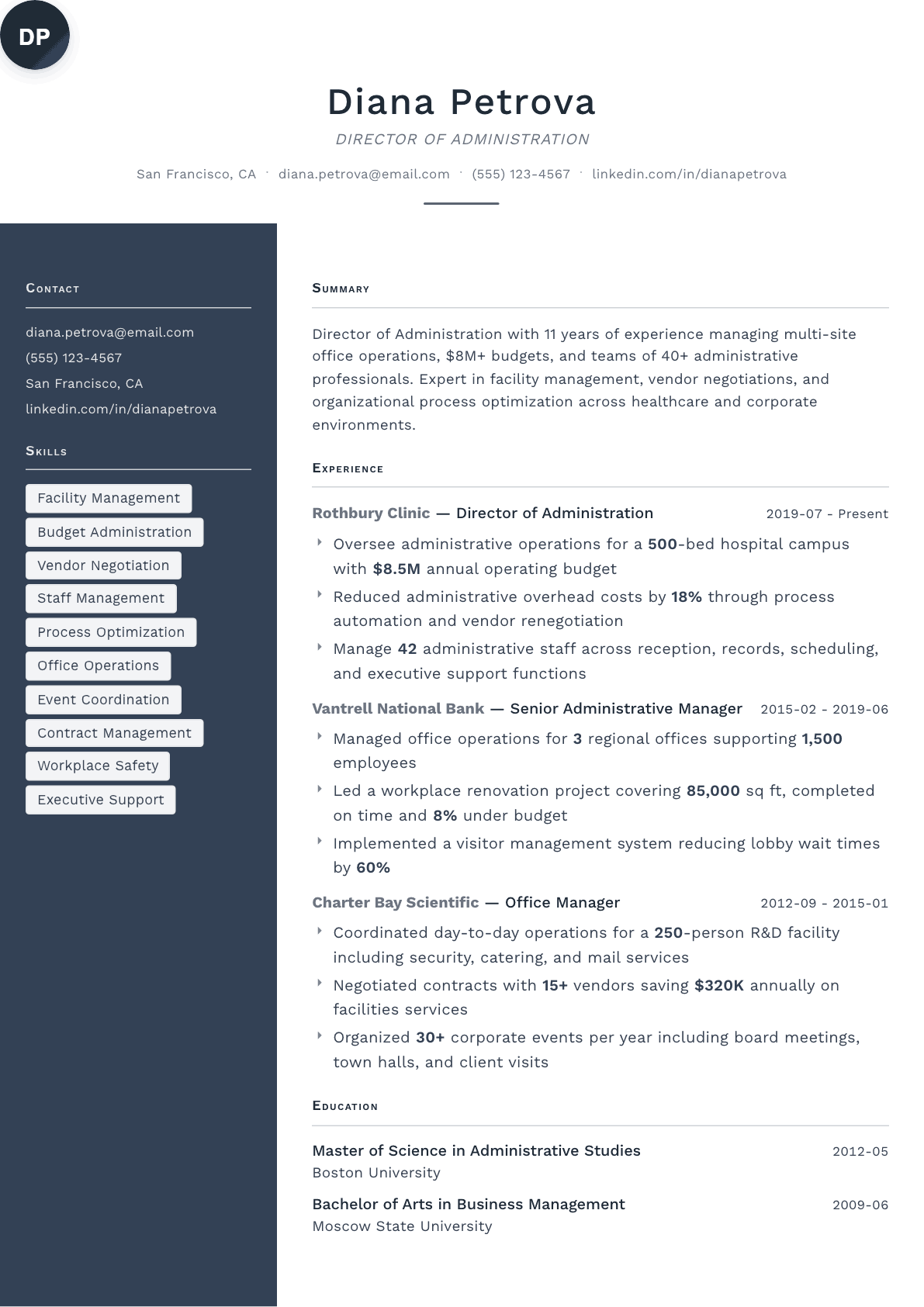 Administrative Director resume example, Fold template