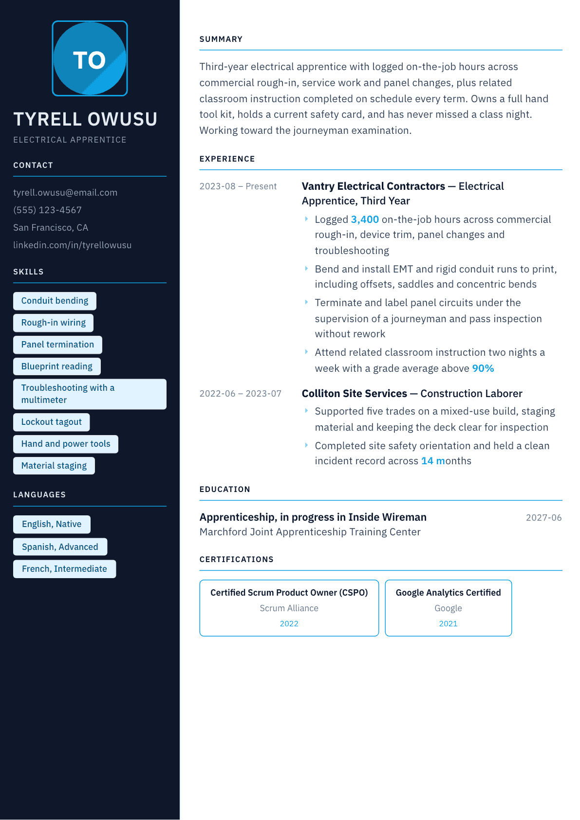 Apprentice resume example, Everest template