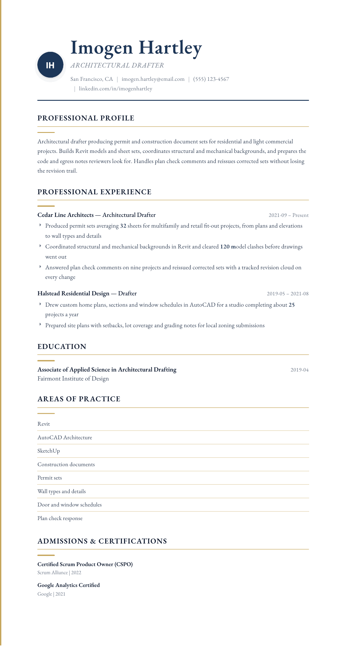 Architectural Drafter resume example, Folio template