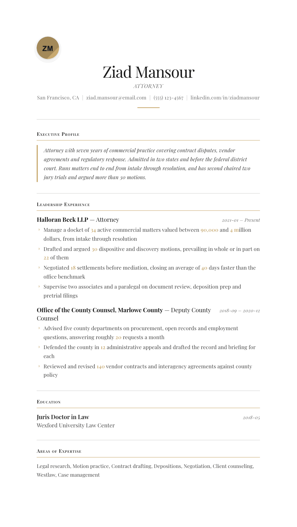 Attorney resume example, Chancellor template