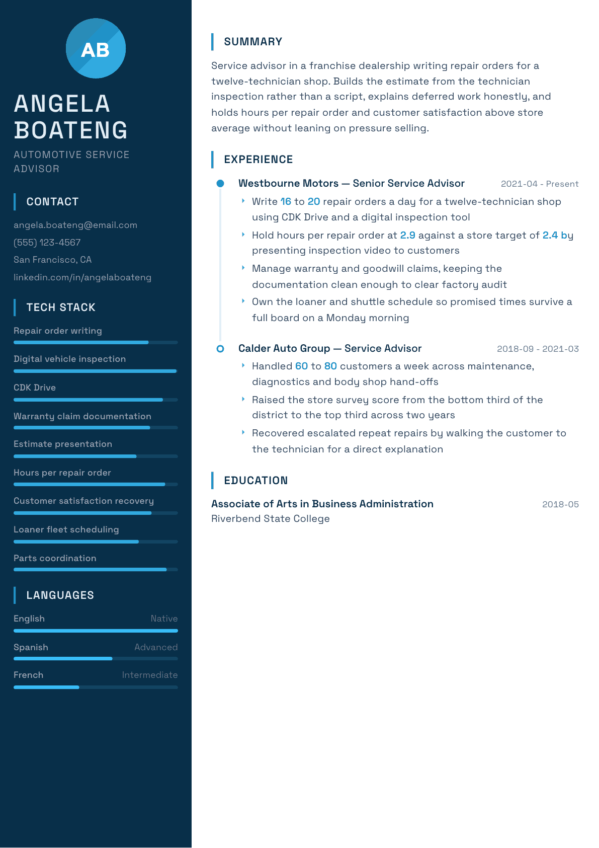 Automotive Service Advisor resume example, Circuit template