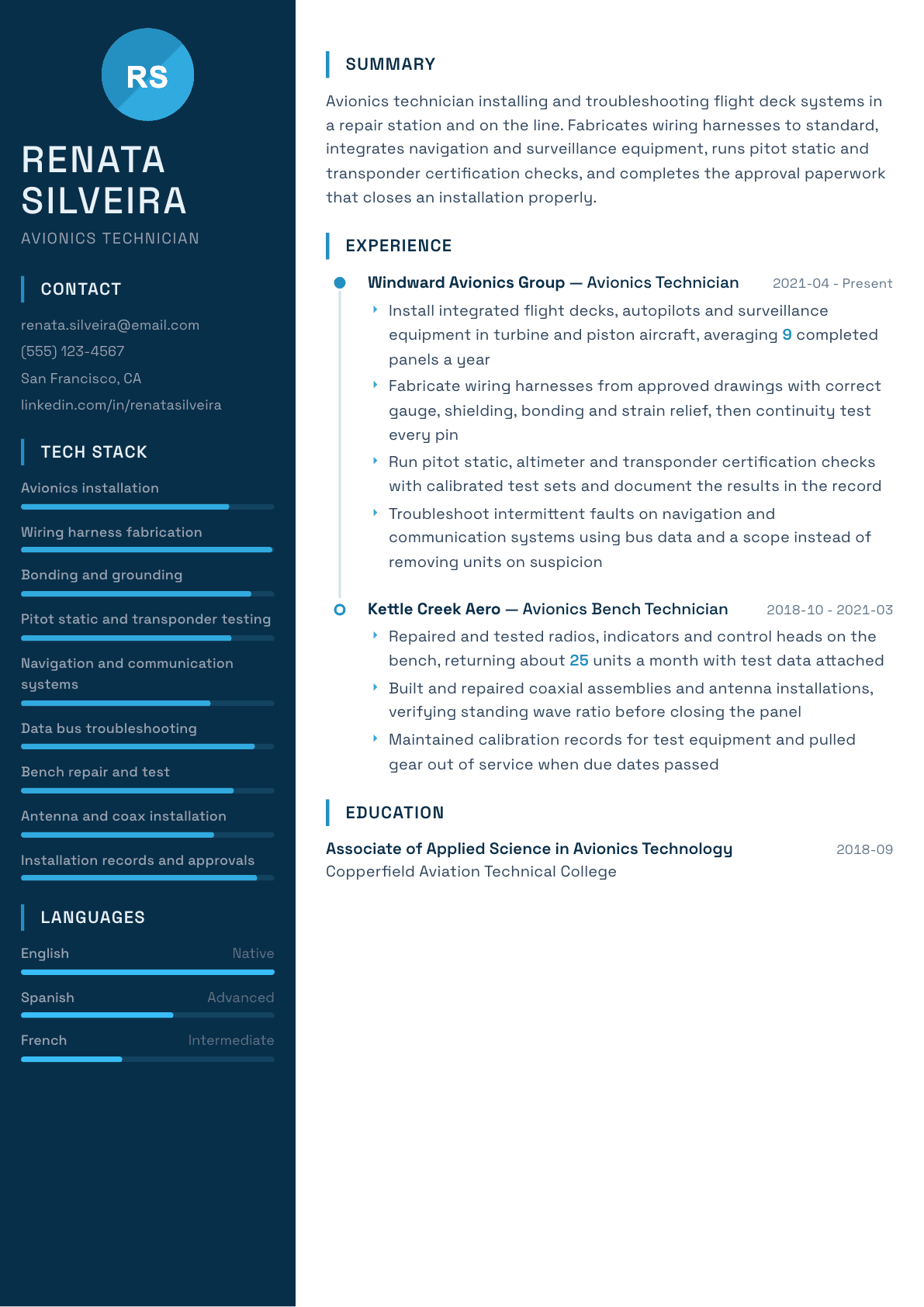 Avionics Technician resume example, Circuit template