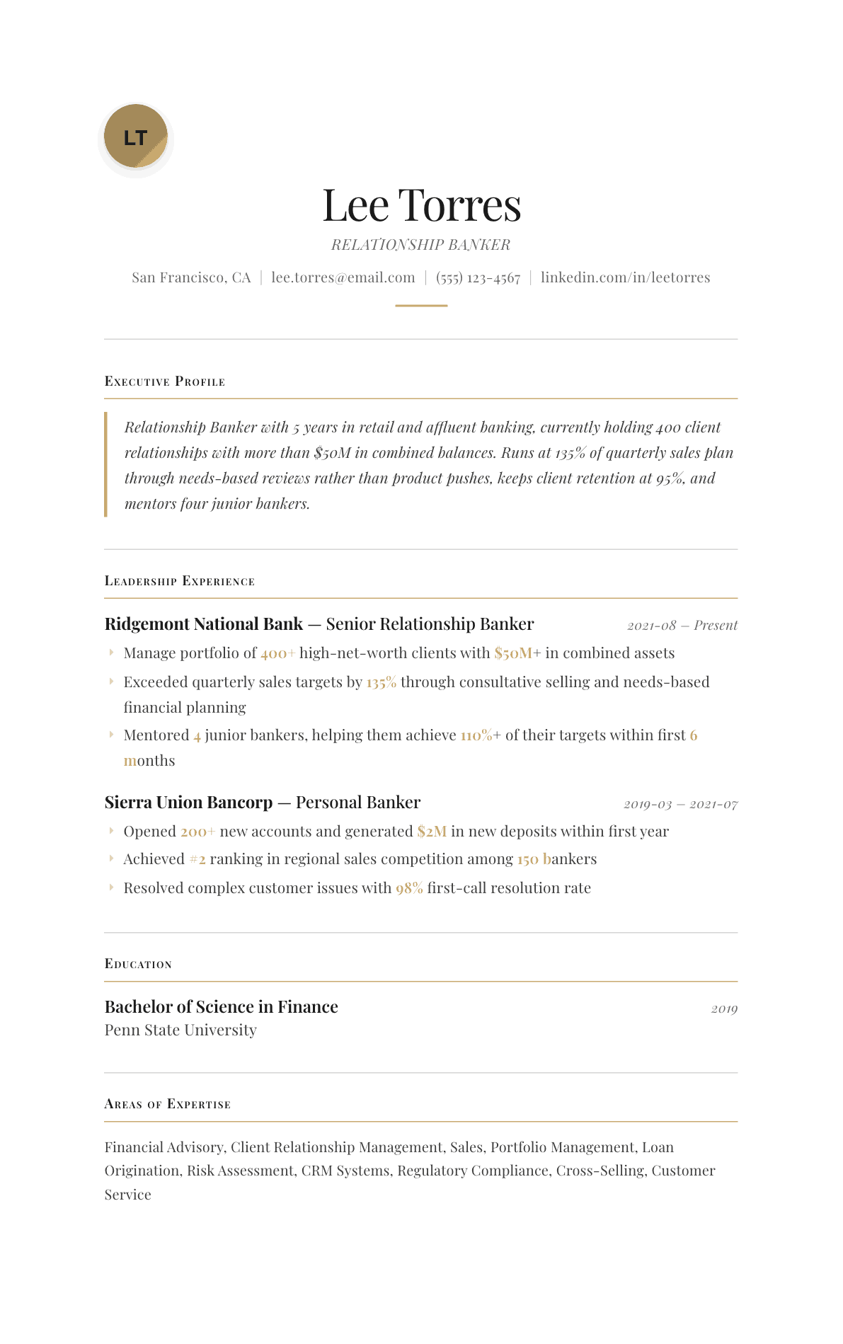Banker resume example, Chancellor template