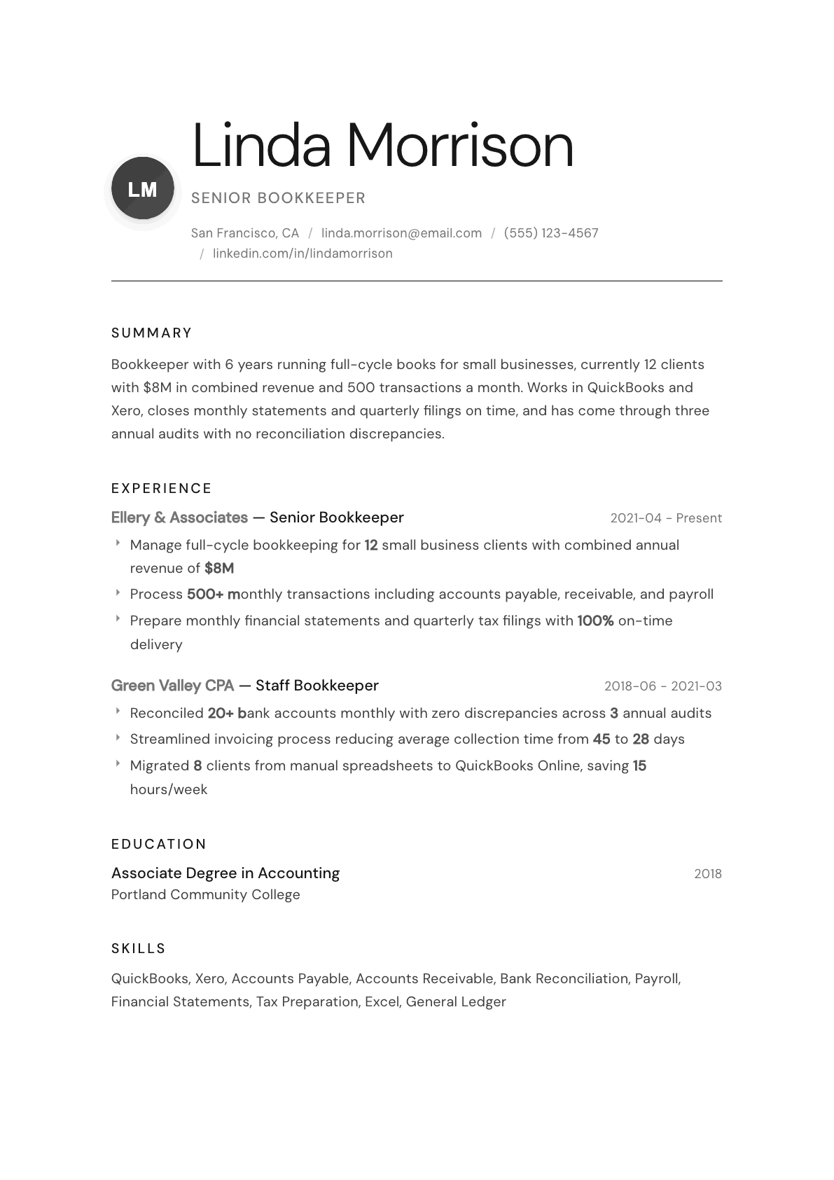 Bookkeeper resume example, Whisper template
