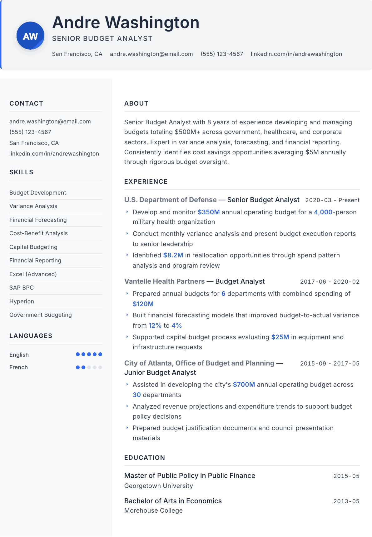 Budget Analyst resume example, Paper template