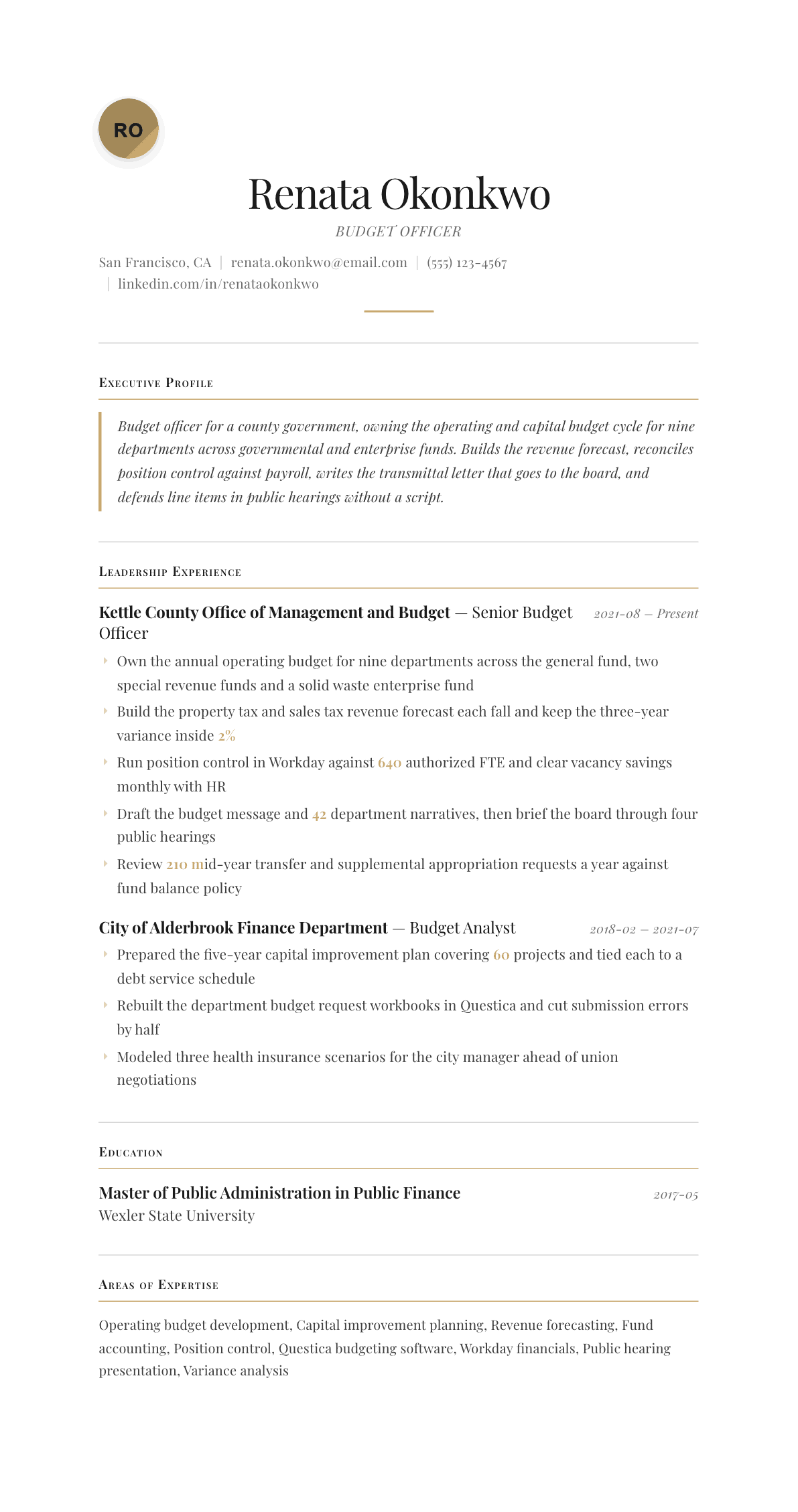 Budget Officer resume example, Chancellor template