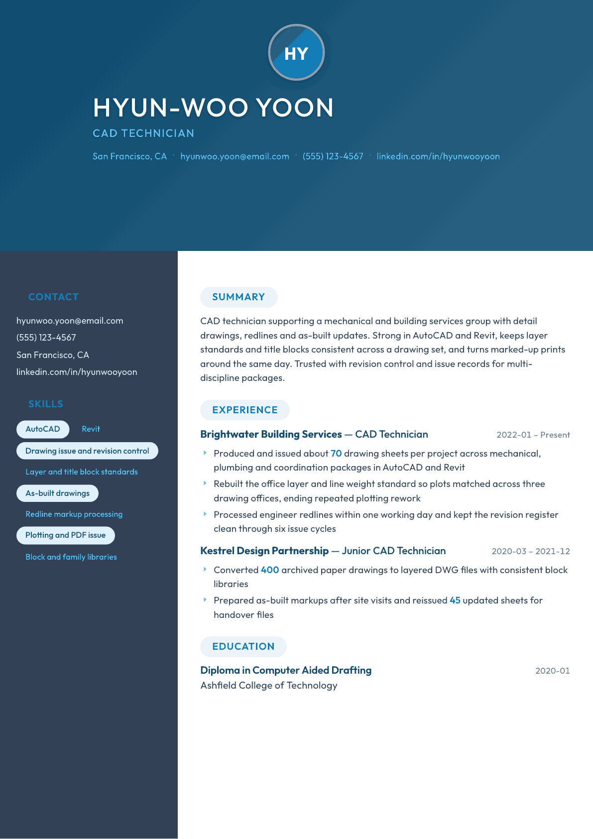 CAD Technician resume example, Nexus template