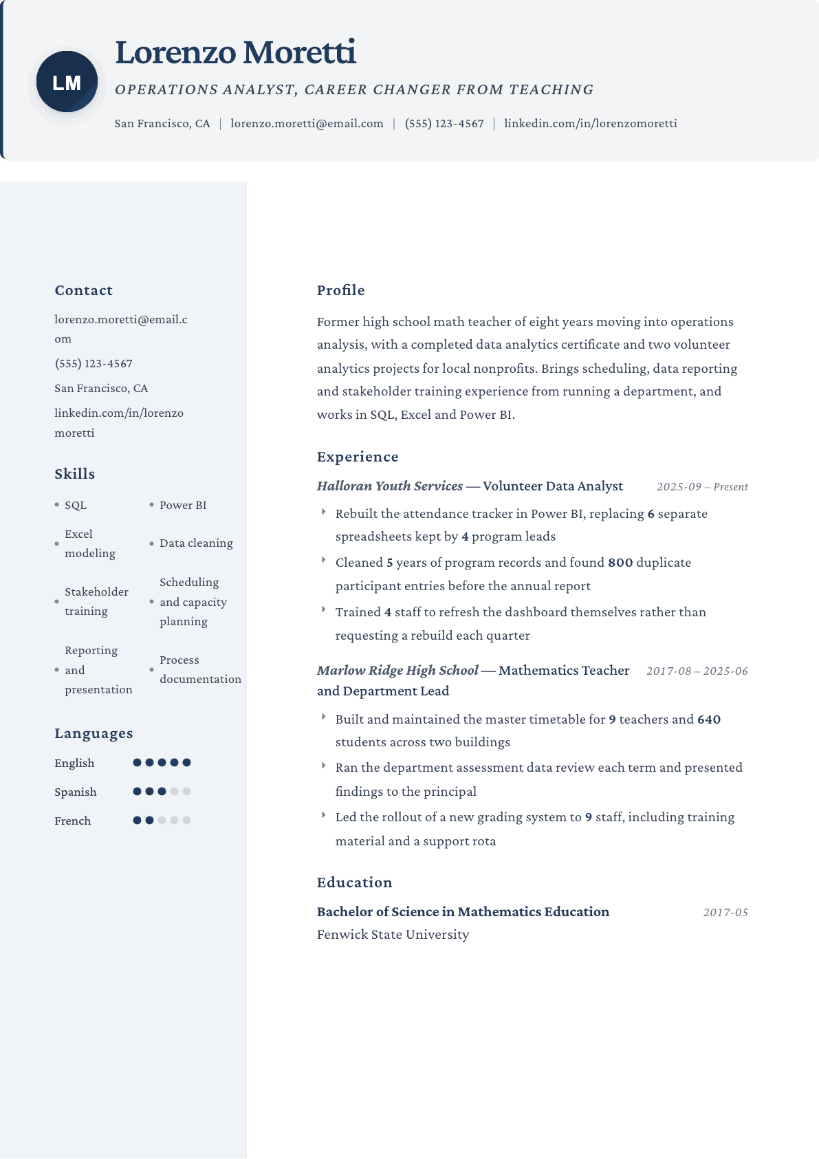 Career Change resume example, Formal template