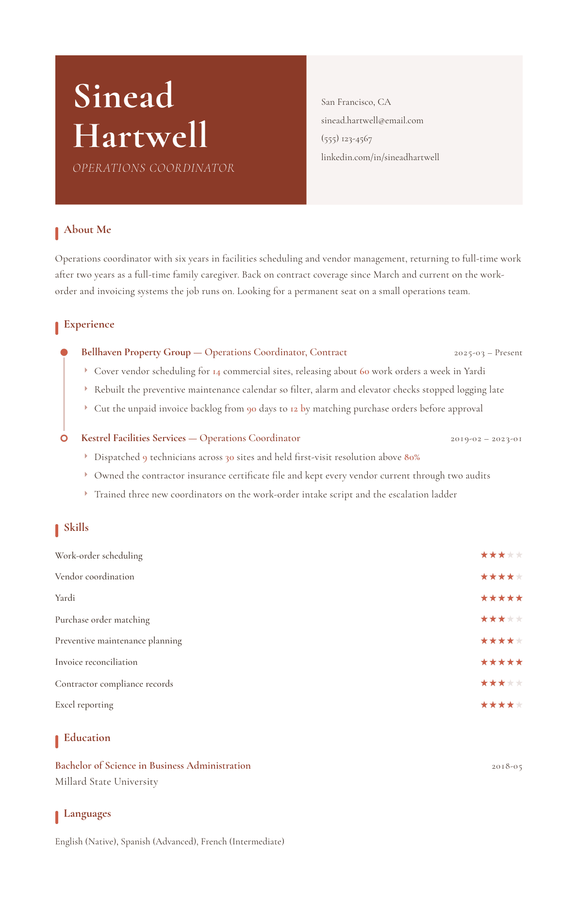 Career Gap resume example, Artisan template