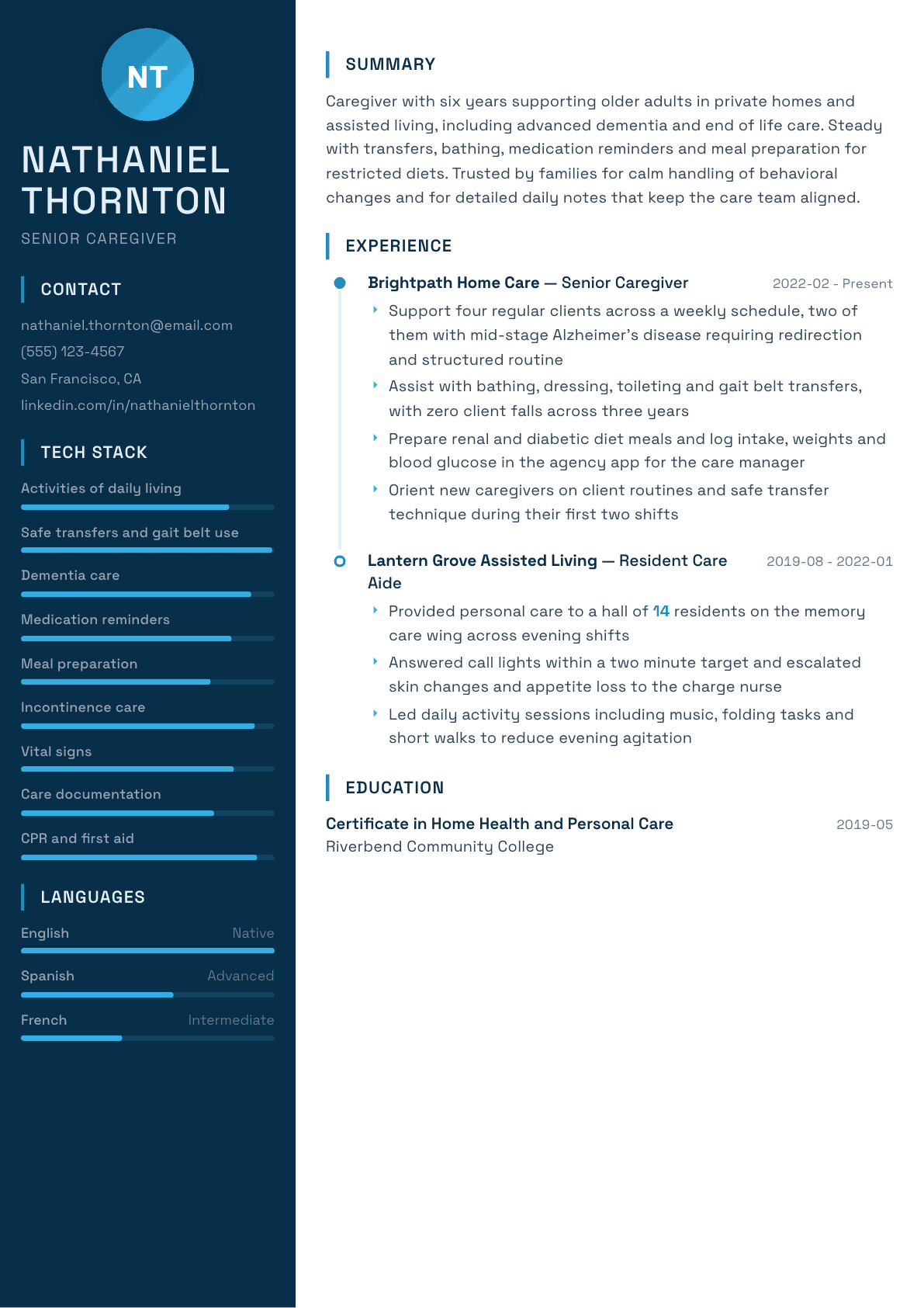 Caregiver resume example, Circuit template