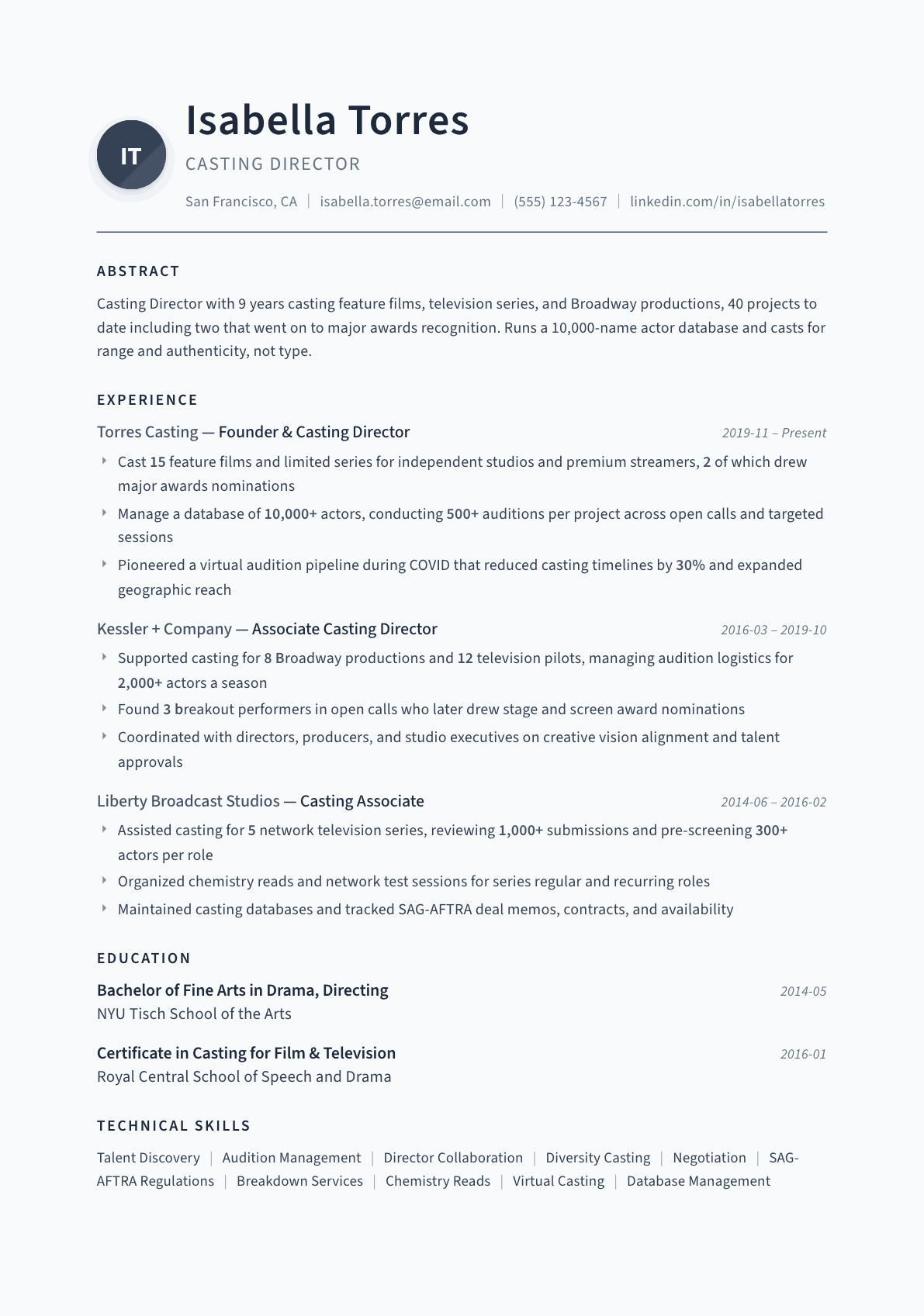 Casting Director resume example, Thesis template