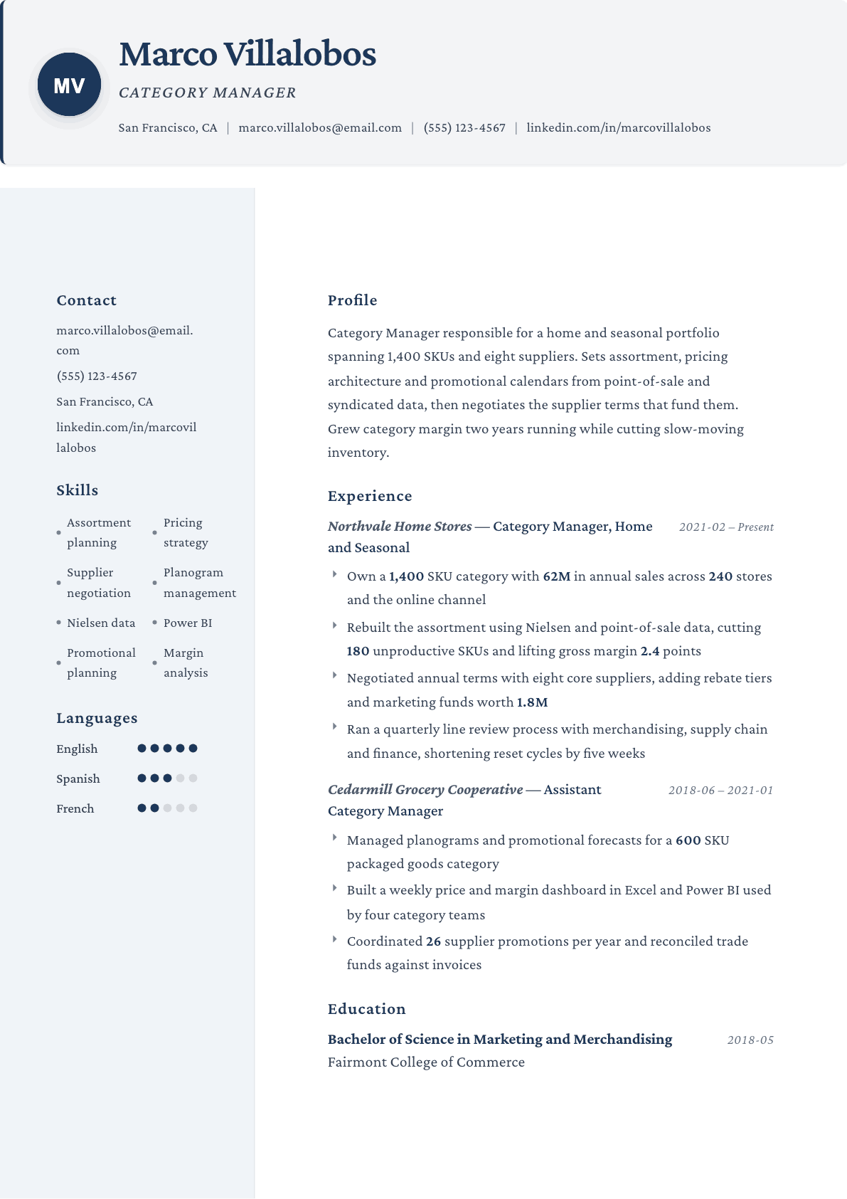 Category Manager resume example, Formal template