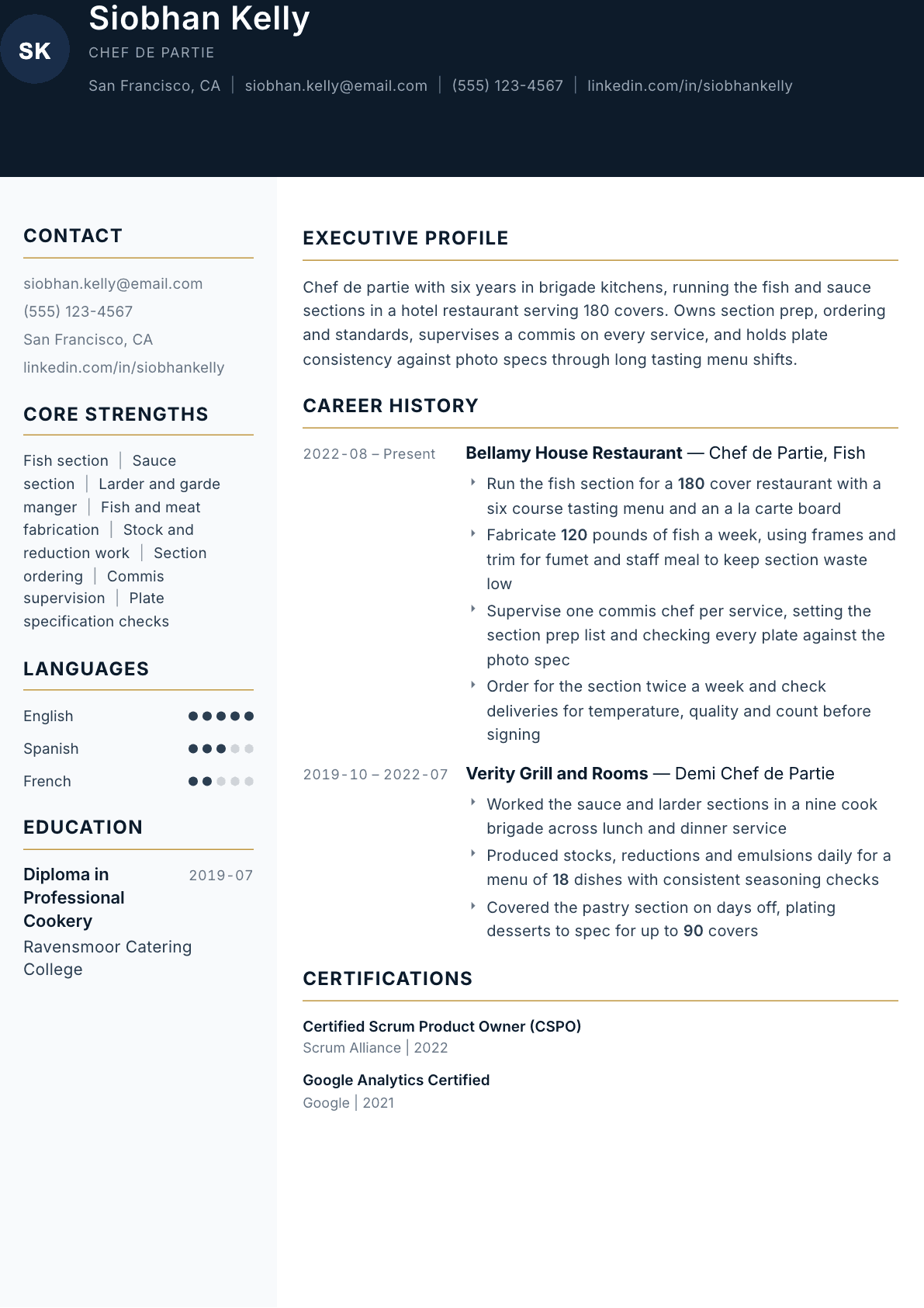Chef de Partie resume example, Consulate template