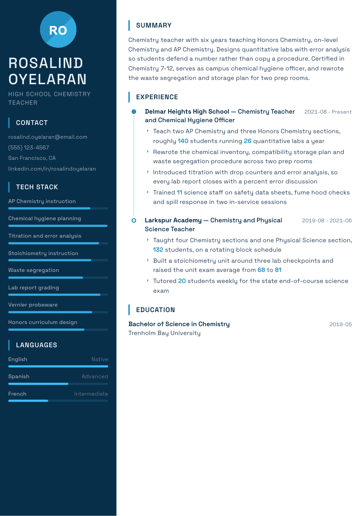 Chemistry Teacher resume example, Circuit template