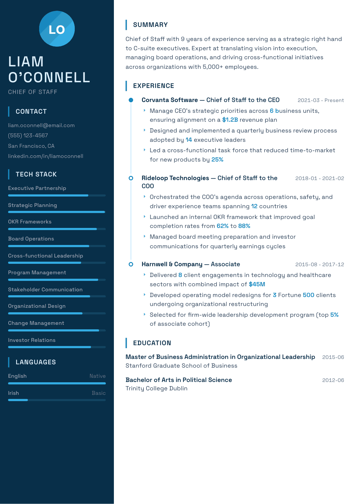 Chief of Staff resume example, Circuit template