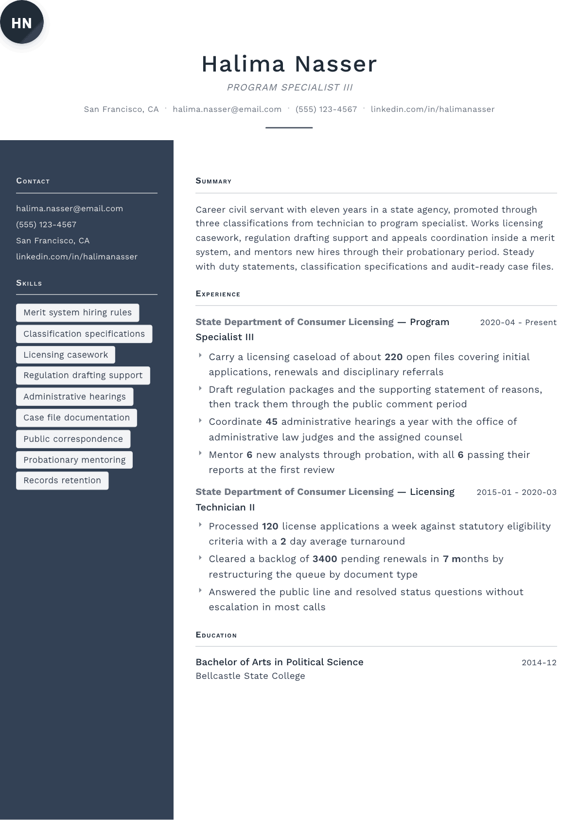 Civil Servant resume example, Fold template