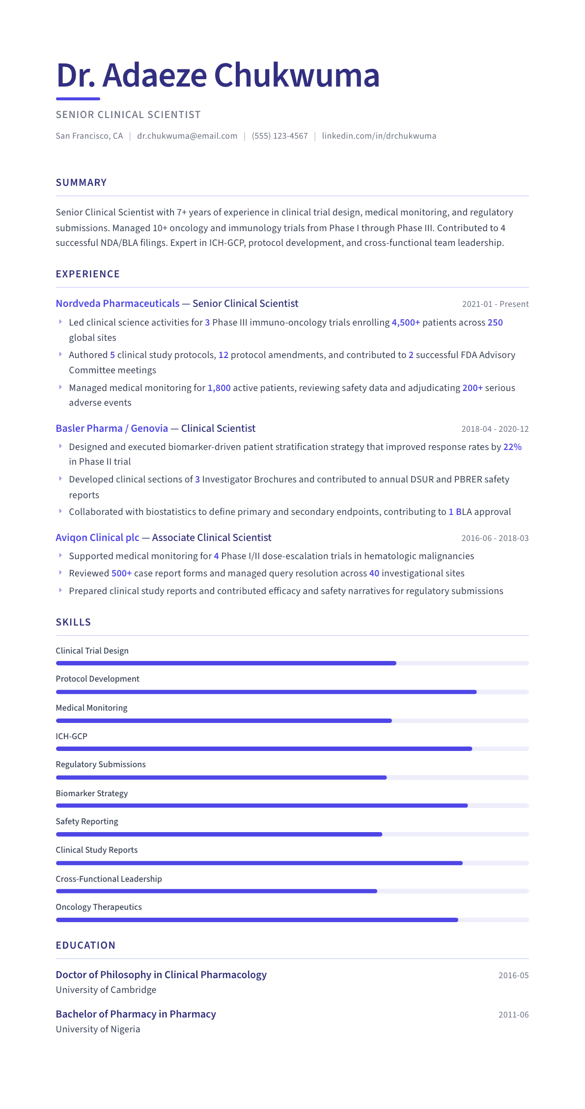 Clinical Scientist resume example, Logic template