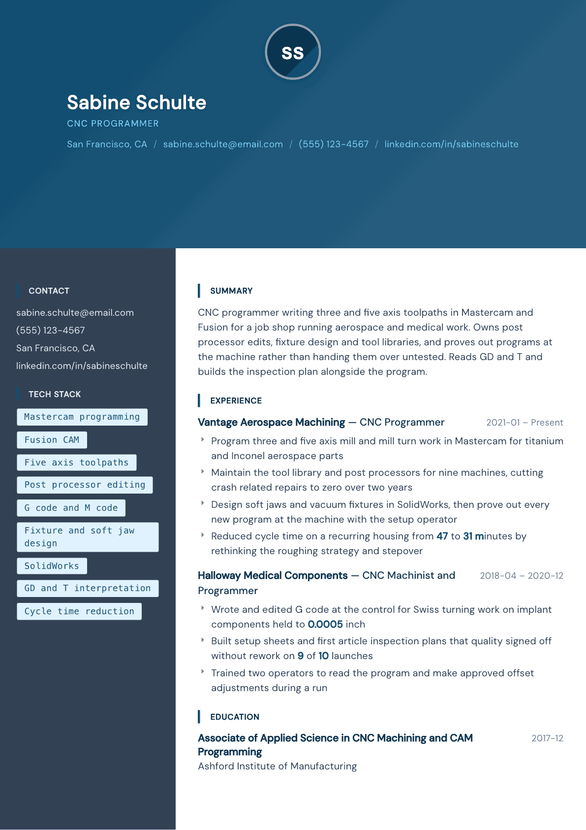 CNC Programmer resume example, Prism template