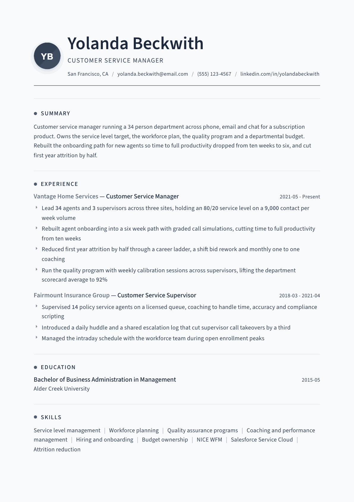 Customer Service Manager resume example, Thread template