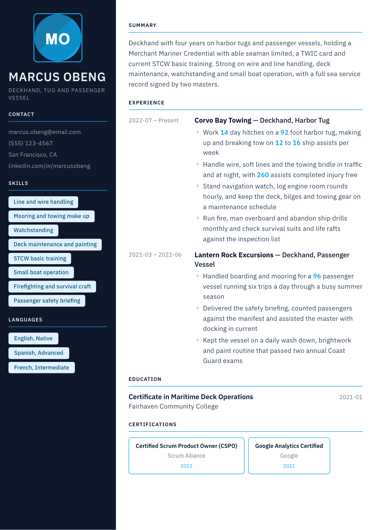 Deckhand resume example, Everest template