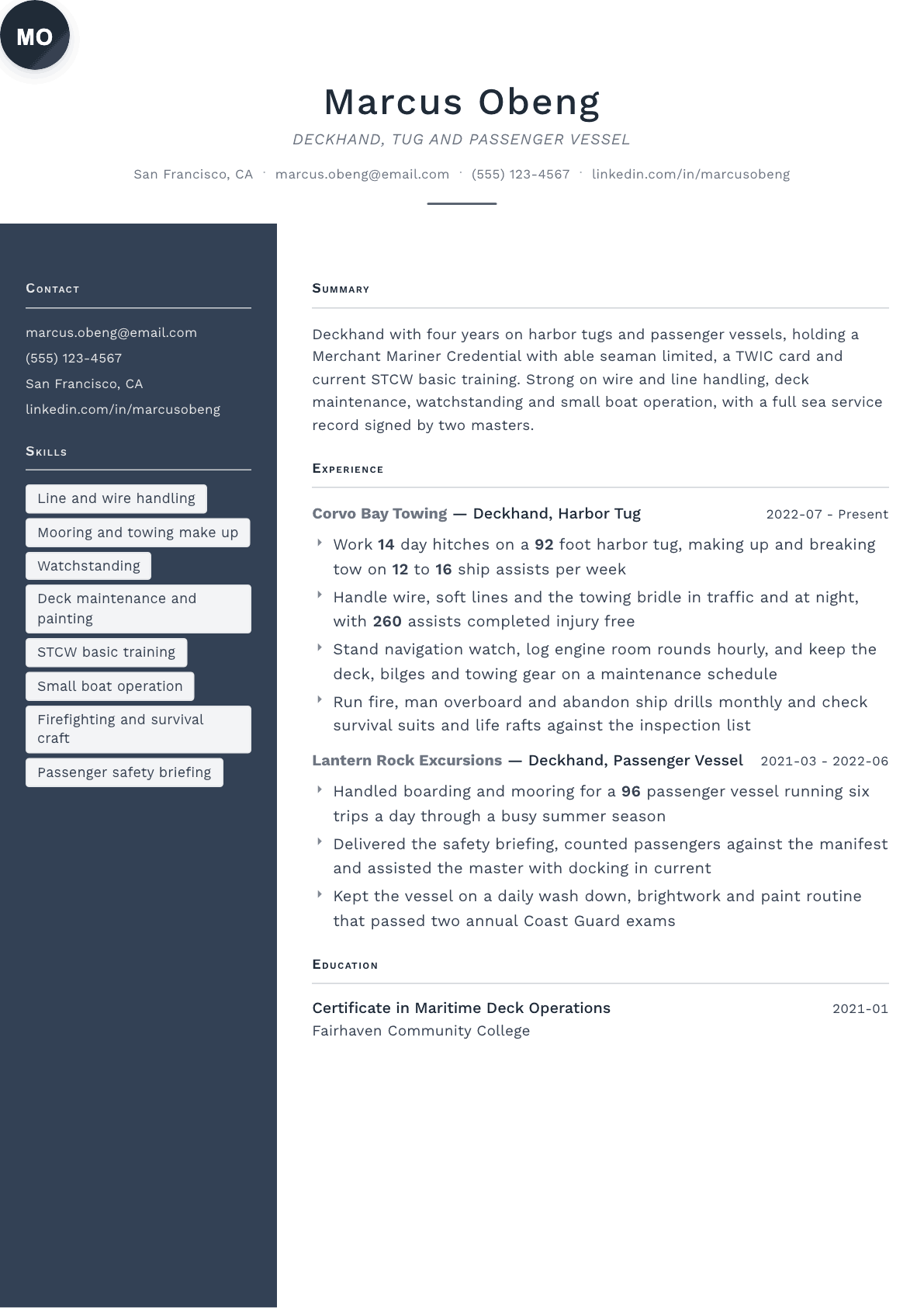 Deckhand resume example, Fold template