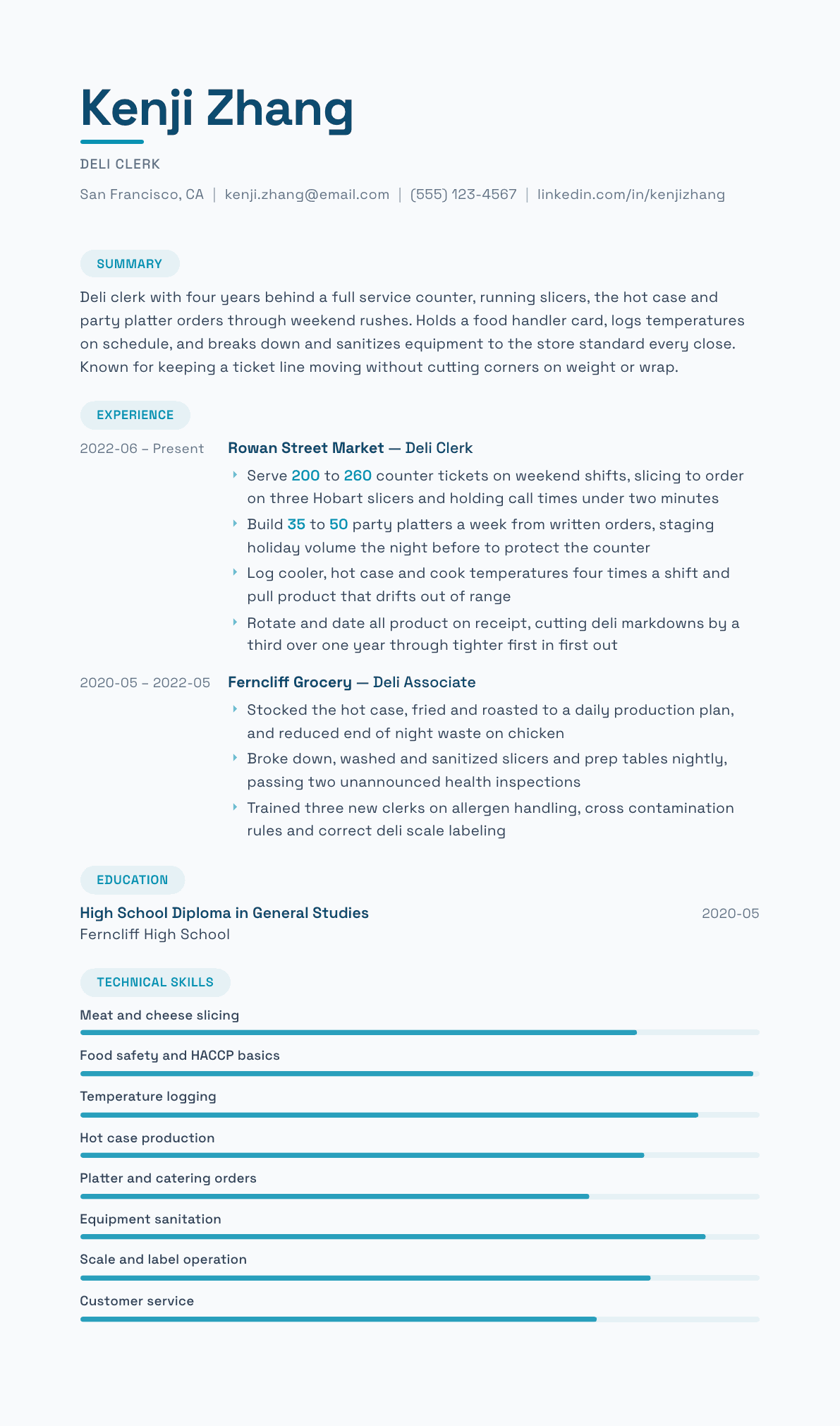 Deli Clerk resume example, Horizon template