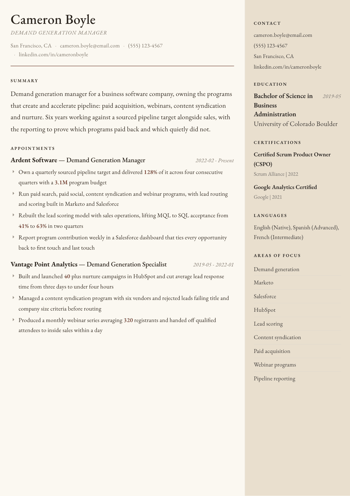 Demand Generation Manager resume example, Manuscript template