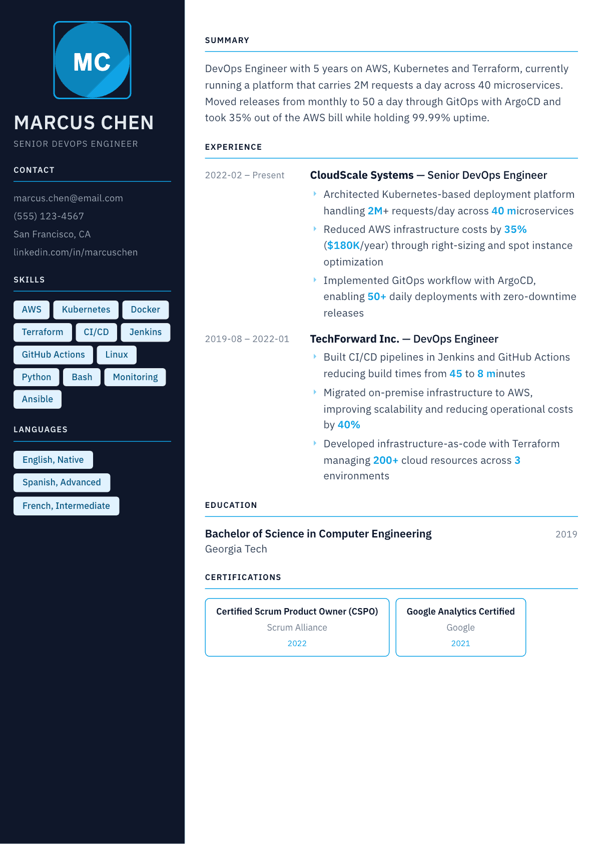 DevOps Engineer resume example, Everest template