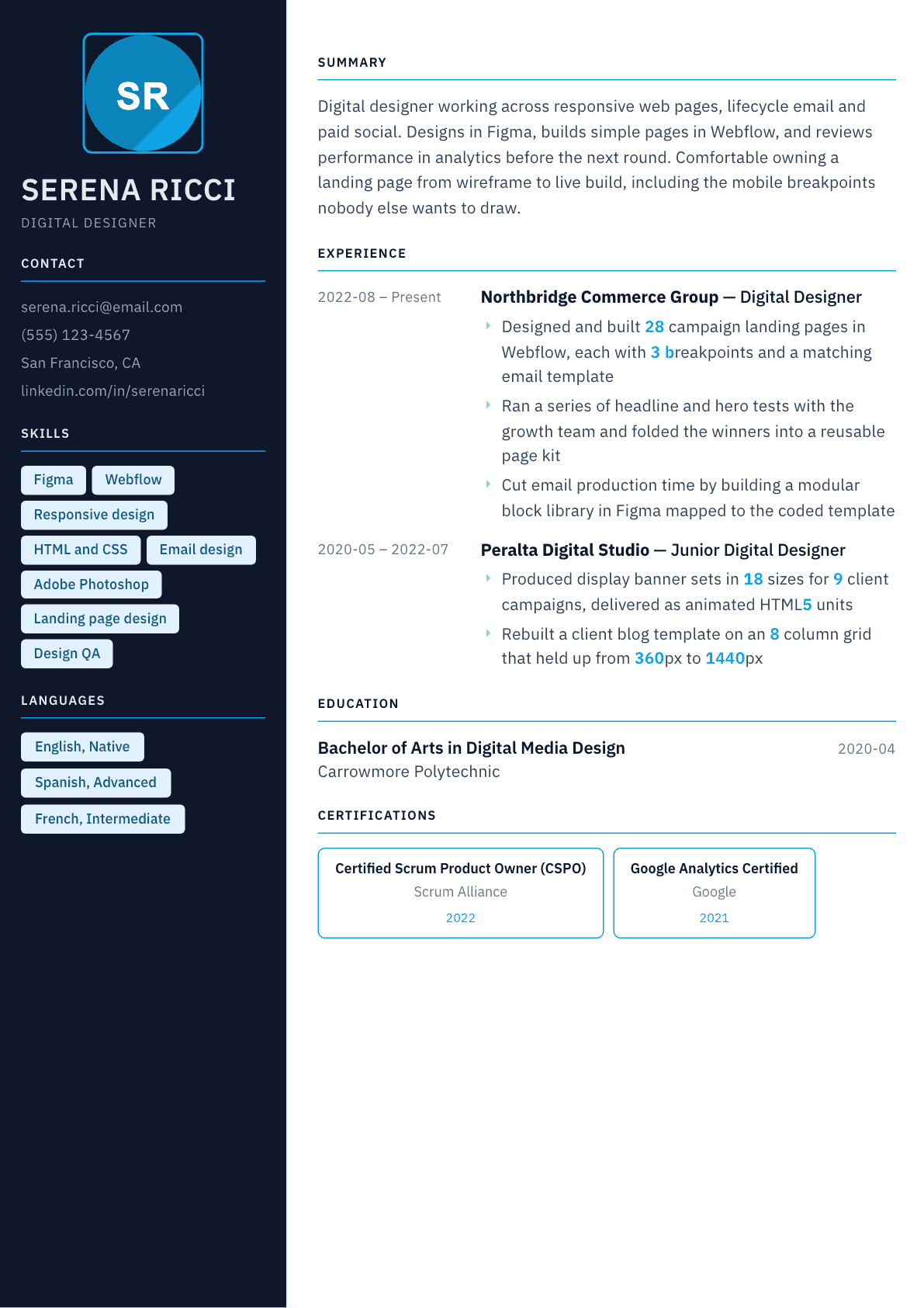 Digital Designer resume example, Everest template
