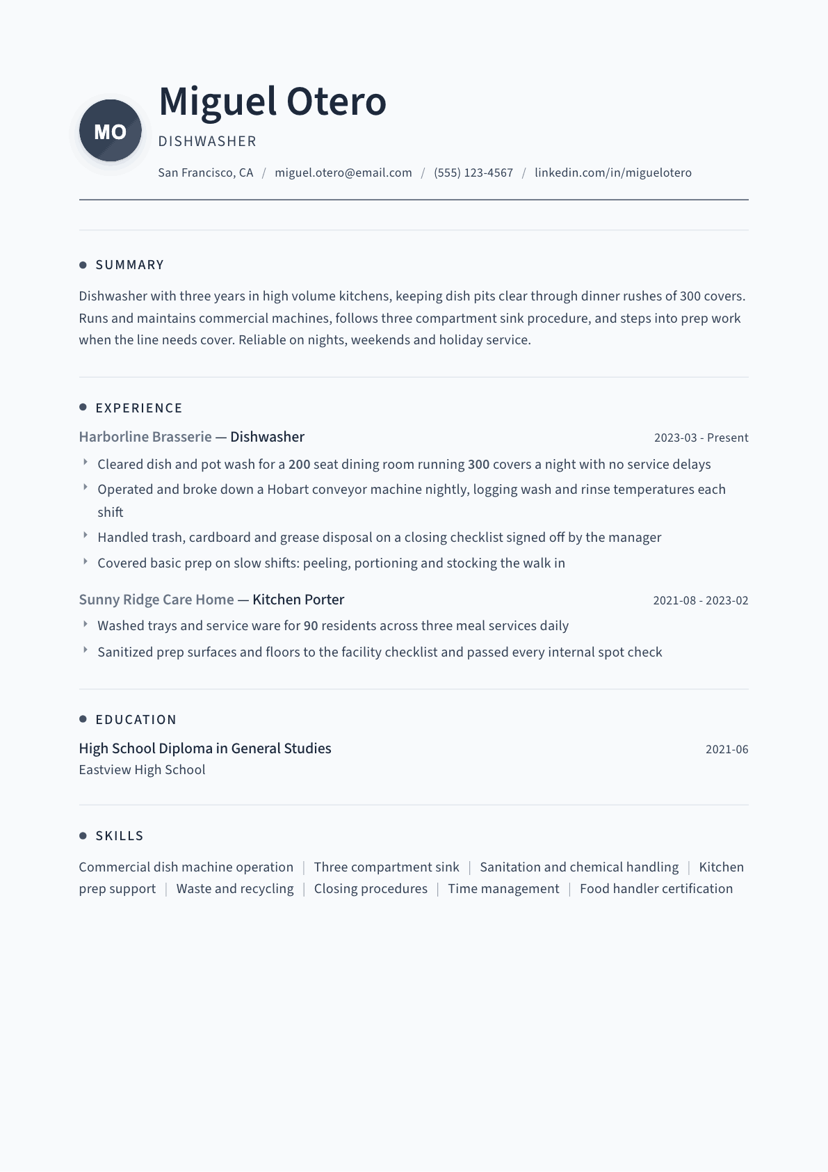 Dishwasher resume example, Thread template