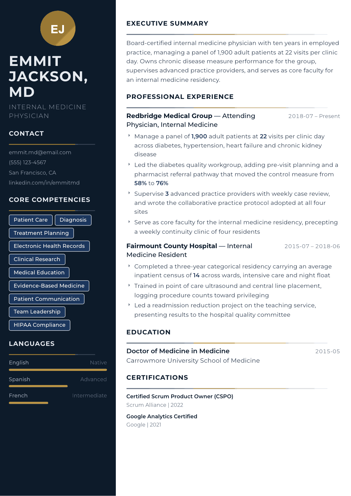Doctor resume example, Catalyst template