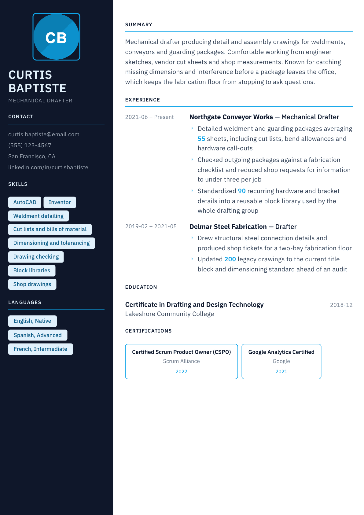 Drafter resume example, Everest template