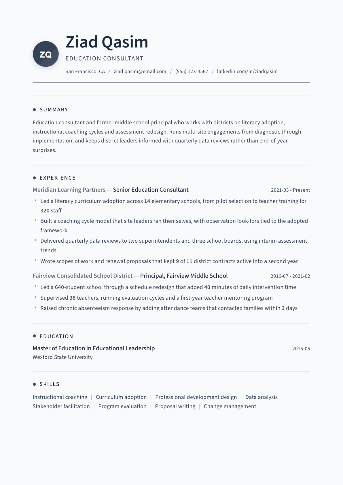 Education Consultant resume example, Thread template