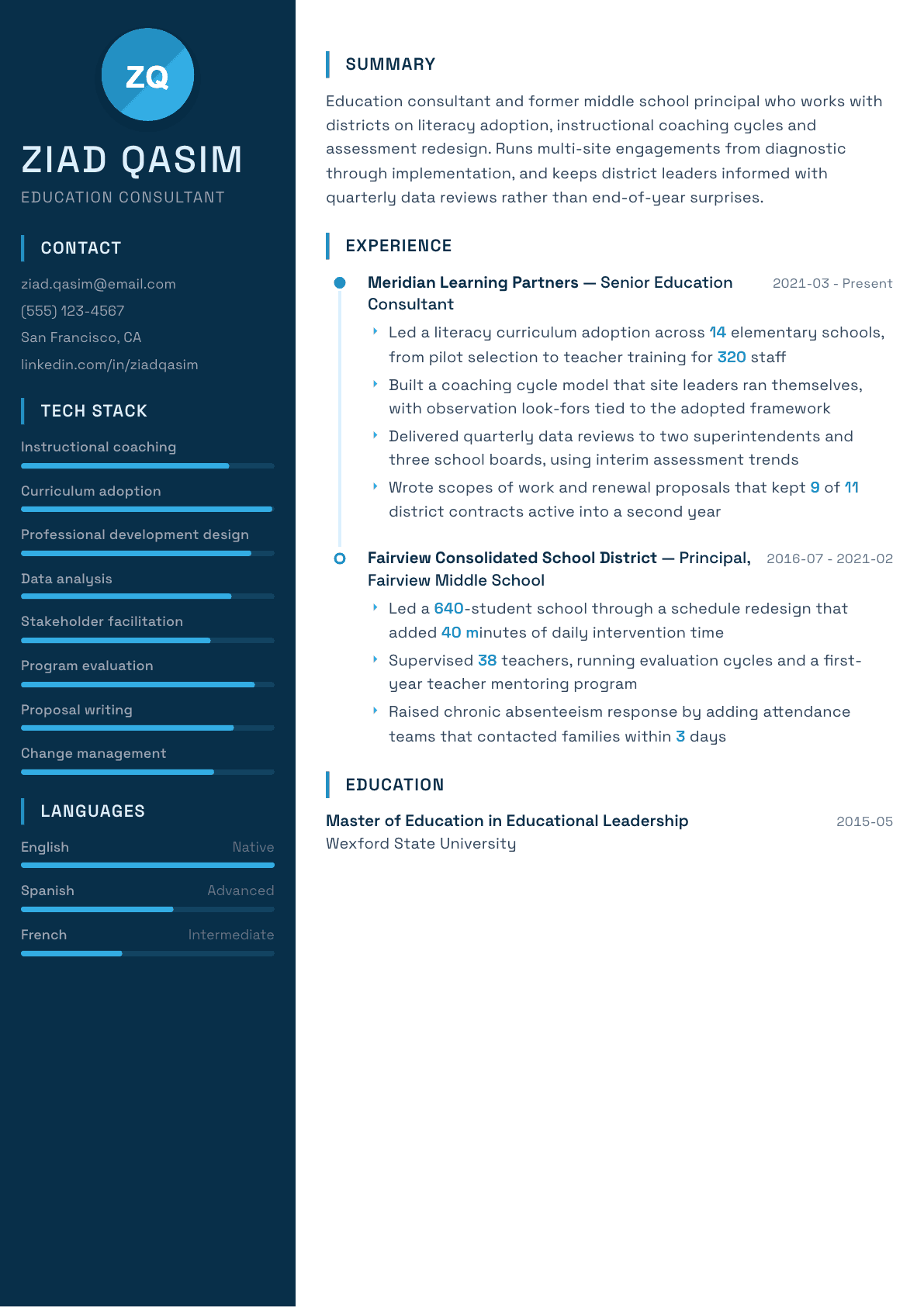 Education Consultant resume example, Circuit template