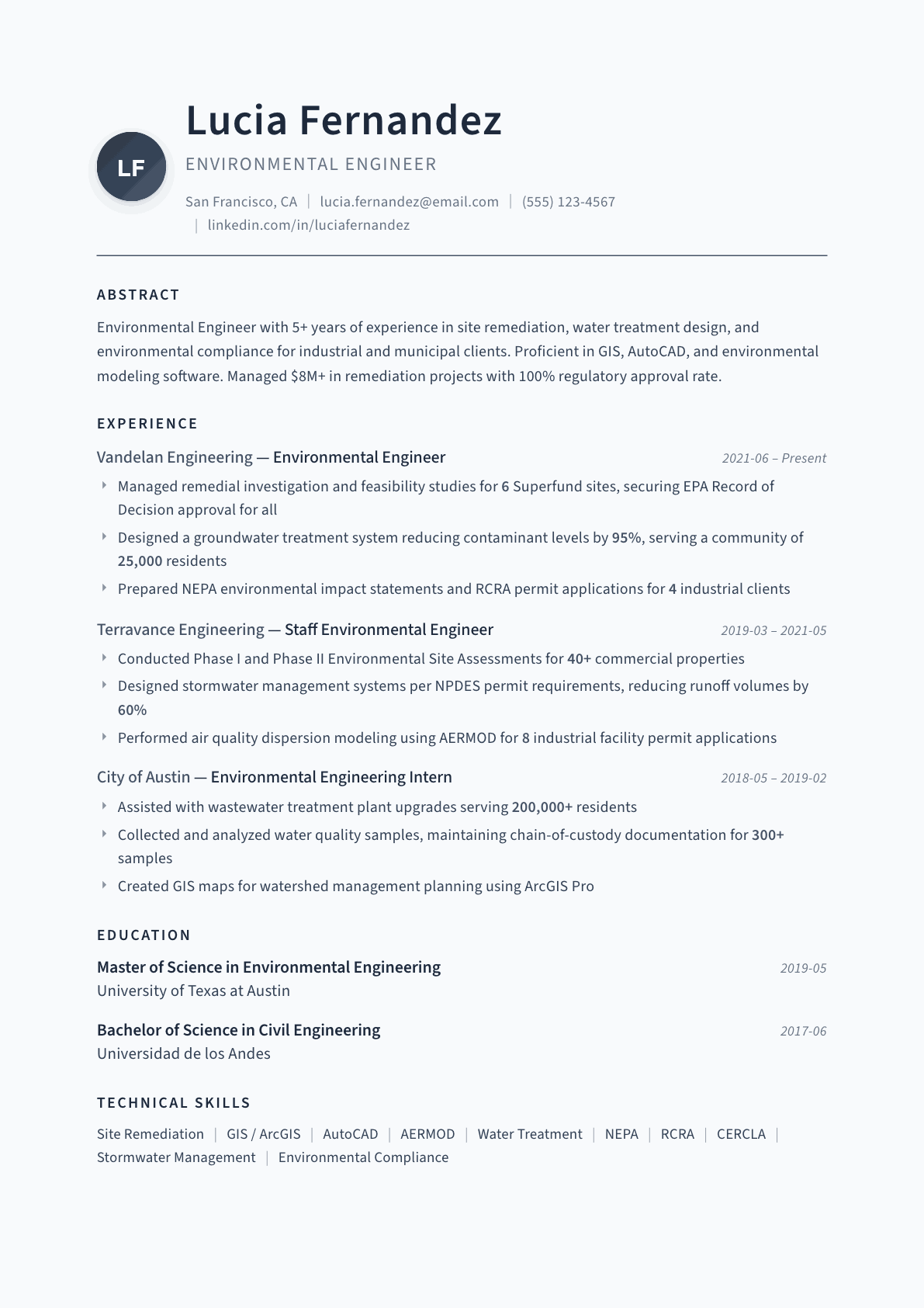 Environmental Engineer resume example, Thesis template