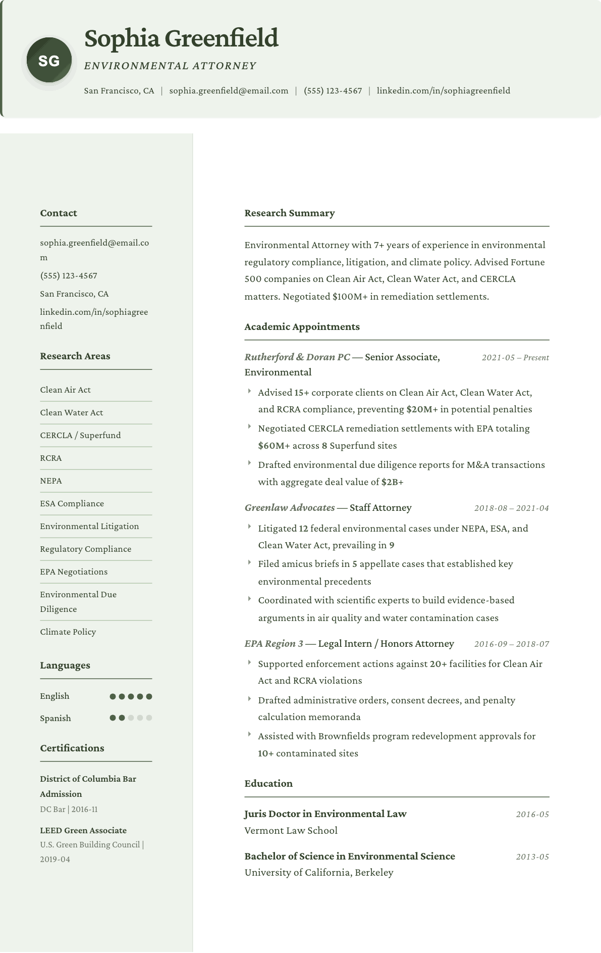 Environmental Lawyer resume example, Research template