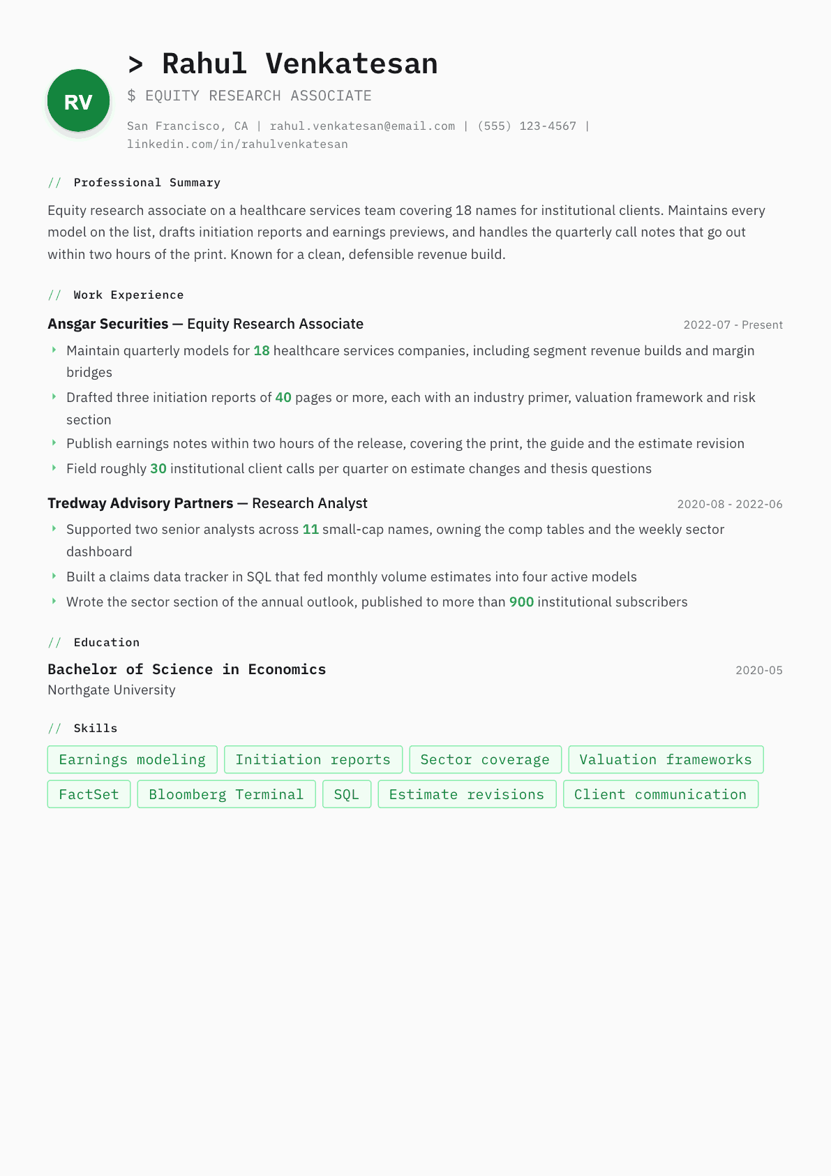 Equity Research Analyst resume example, Amsterdam template