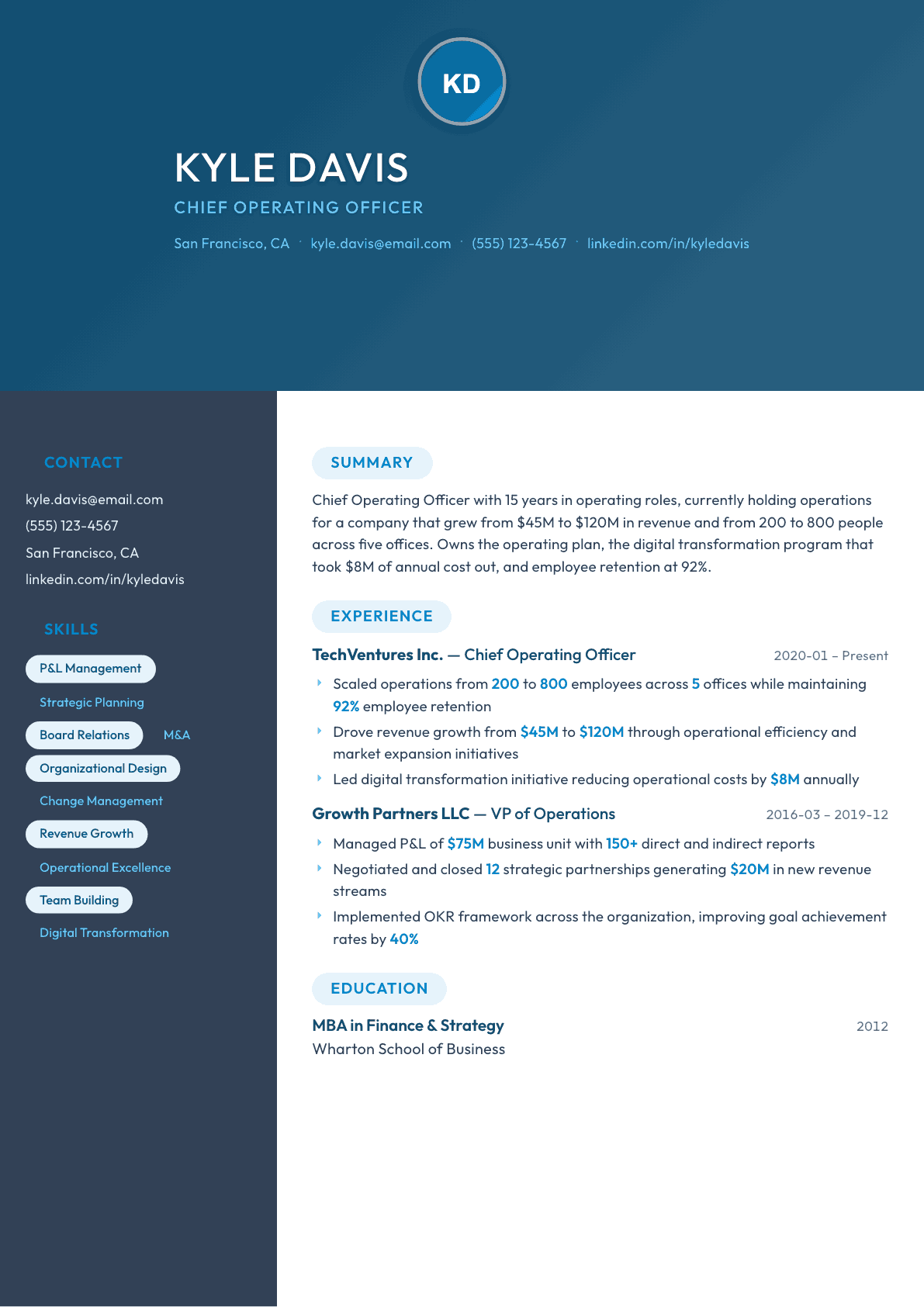 Executive resume example, Nexus template