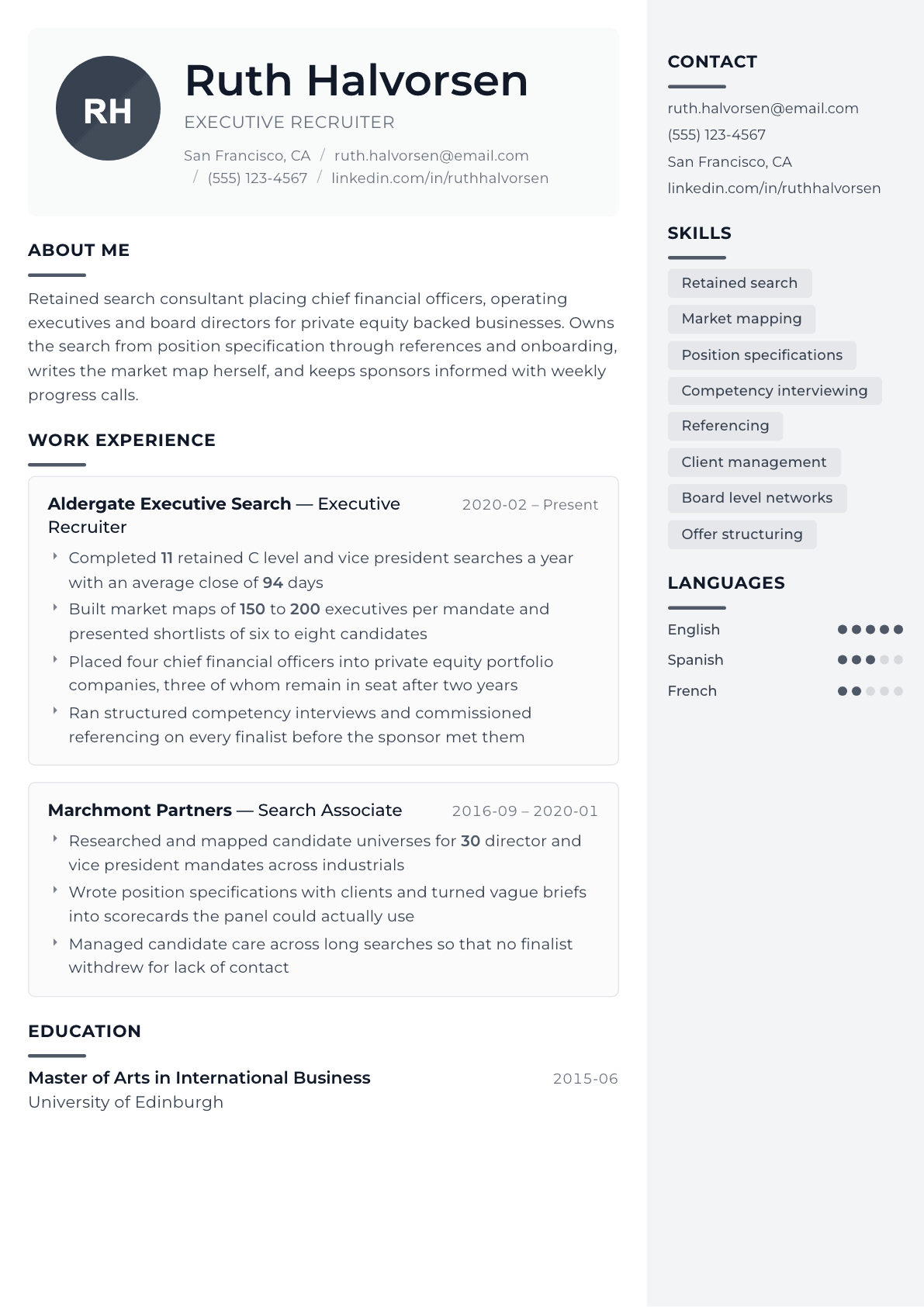 Executive Recruiter resume example, Metropolitan template