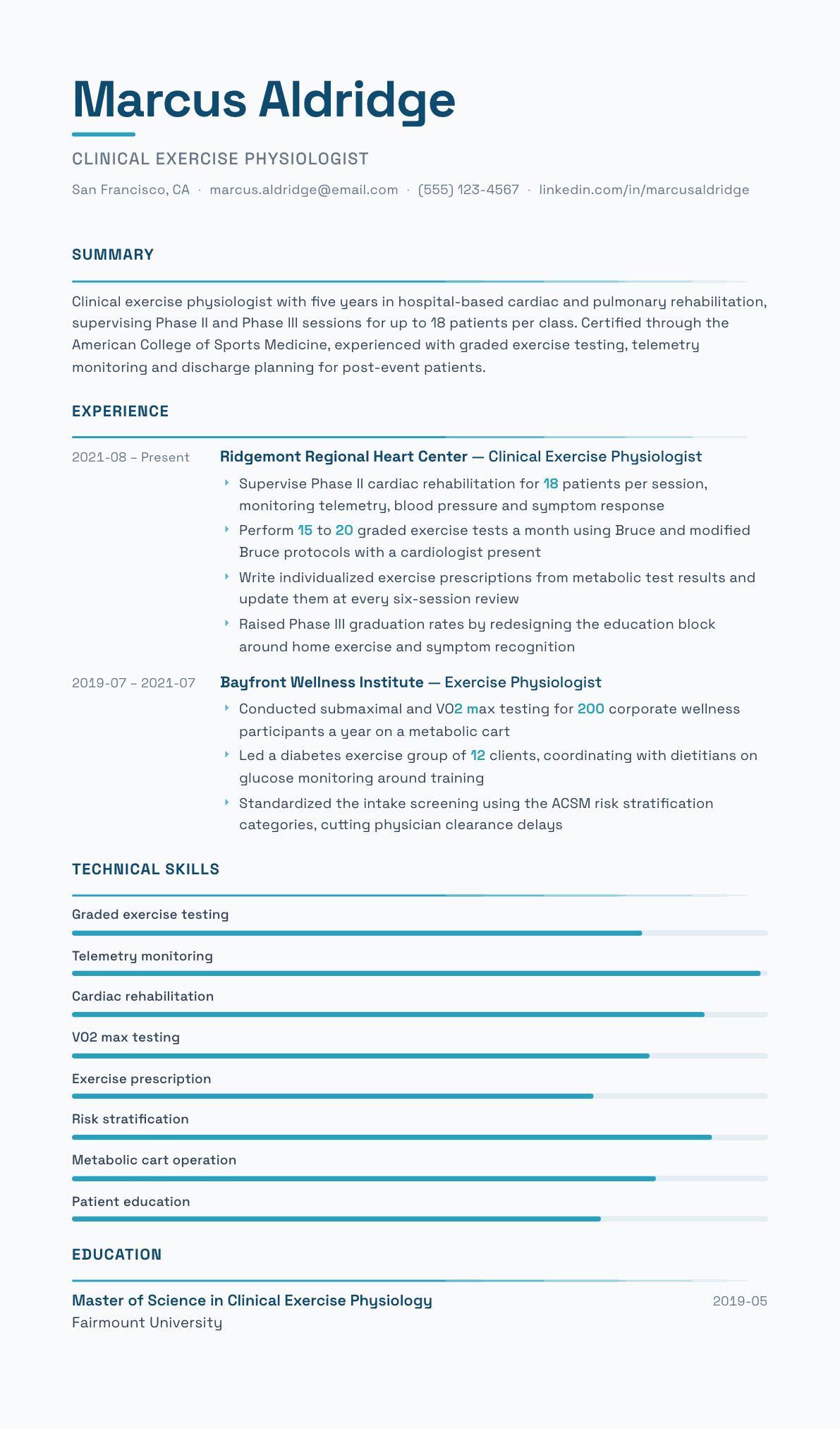 Exercise Physiologist resume example, Velocity template